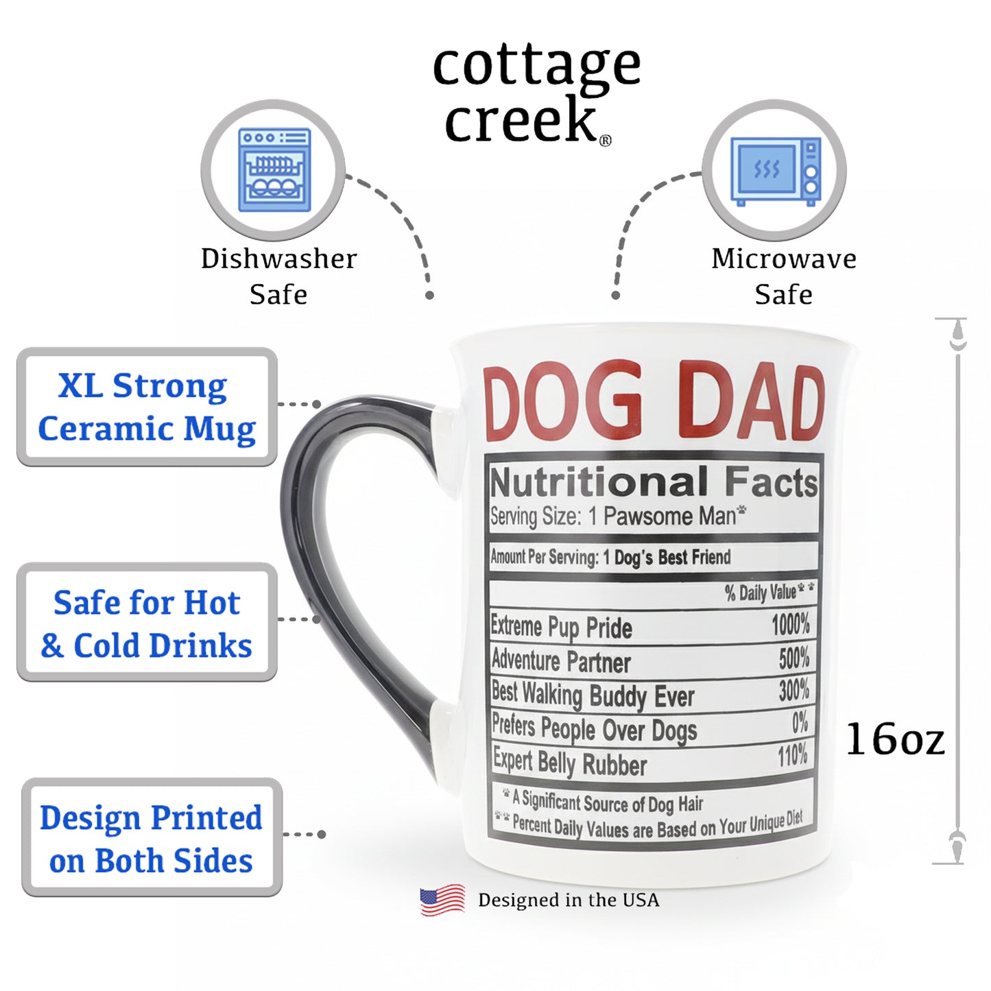 Cottage Creek Coffee Cups | Dog Dad 16oz Ceramic Coffee Mug | Ideal I Love My Dog Gifts for Women, Men | Funny Gifts for Mom, Dad, Girlfriend, Boyfriend