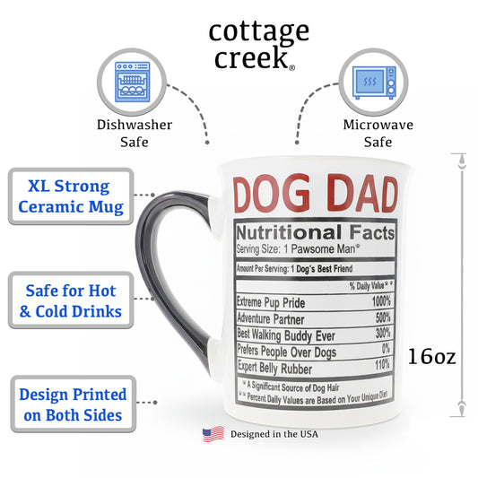 Cottage Creek Coffee Cups | Dog Dad 16oz Ceramic Coffee Mug | Ideal I Love My Dog Gifts for Women, Men | Funny Gifts for Mom, Dad, Girlfriend, Boyfriend