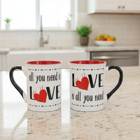 Cottage Creek Mugs | Mug Set of 2 16oz. Ceramic Coffee Cups | All You Need is Love Coffee Mugs for Men and Women | Perfect Couples Engagement, Bridal Shower, Wedding & Valentine's Day Gifts