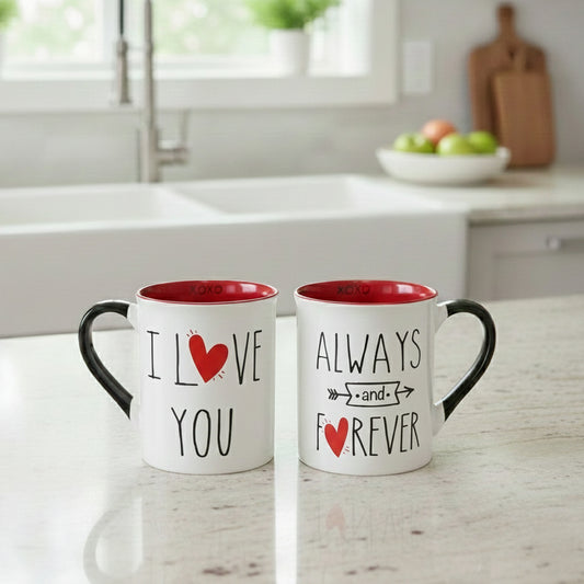 Cottage Creek I Love You, Always and Forever Mugs, Set of Two I Love You Coffee Mugs, Couples Gifts