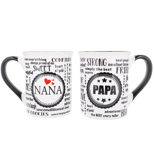 Cottage Creek Nana Papa Set of 2 Ceramic, 16oz, Multicolored, Coffee Mugs