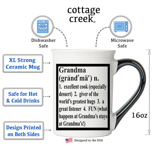 Cottage Creek Grandma Mug, 16oz. Ceramic 6" Multicolored Grandma Coffee Mug