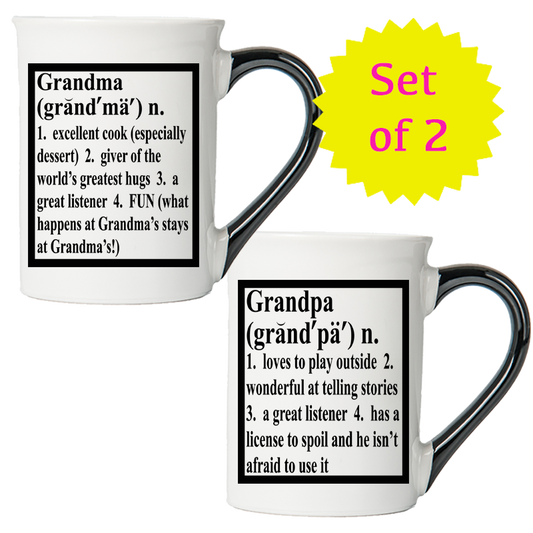 Cottage Creek Grandma Grandpa Mug Set, Two Multicolored, Ceramic, 6" Grandparent Mugs