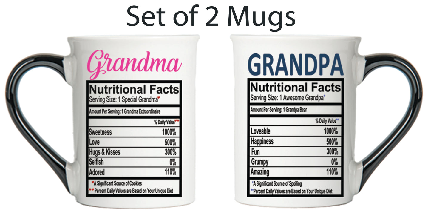 Cottage Creek Grandma Grandpa Mugs, Set of Two 16oz. Ceramic Coffee Mugs, Grandparent Gifts