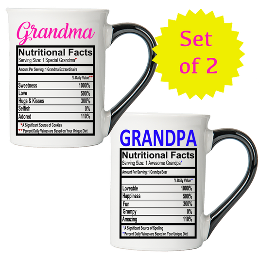 Cottage Creek Grandma Grandpa Mugs, Set of Two 16oz. Ceramic Coffee Mugs, Grandparent Gifts