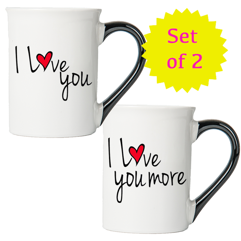 Cottage Creek I Love You, Love You More Coffee Mugs, Multicolored, Ceramic, 6" Set of Two Couples Mugs