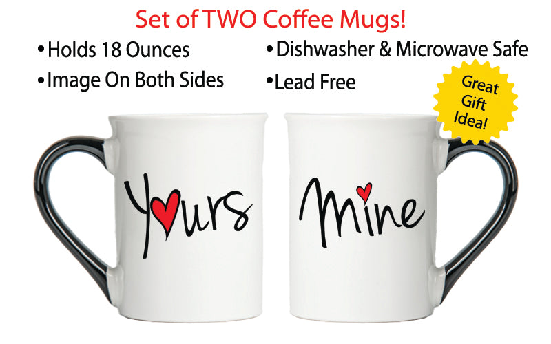 Cottage Creek Yours and Mine Coffee Mugs, Multicolored, Ceramic, 6 inch Set of Two Couples Mugs