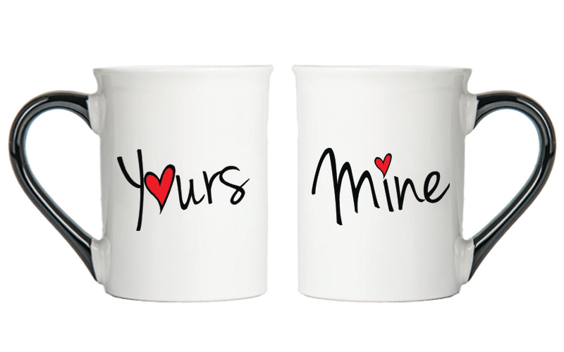 Cottage Creek Yours and Mine Coffee Mugs, Multicolored, Ceramic, 6" Set of Two Couples Mugs