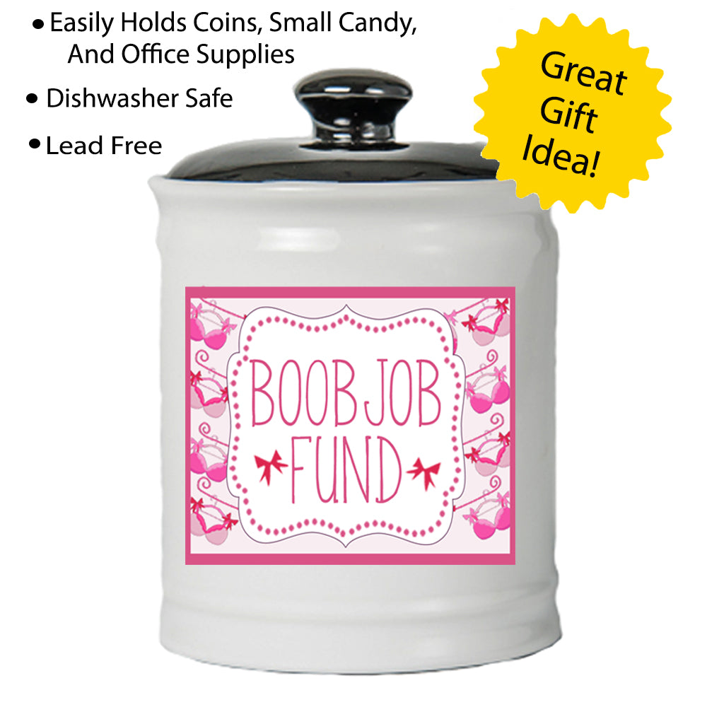 Cottage Creek Boob Job Fund Jar | Funny Candy Jar for Office with Black Lid | Breast Surgery Bank Mastectomy Funny