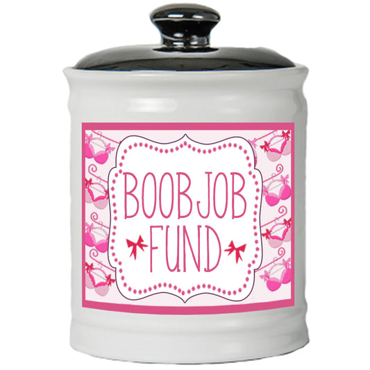 Cottage Creek Boob Job Fund Jar | Funny Candy Jar for Office with Black Lid | Breast Surgery Bank Mastectomy Funny