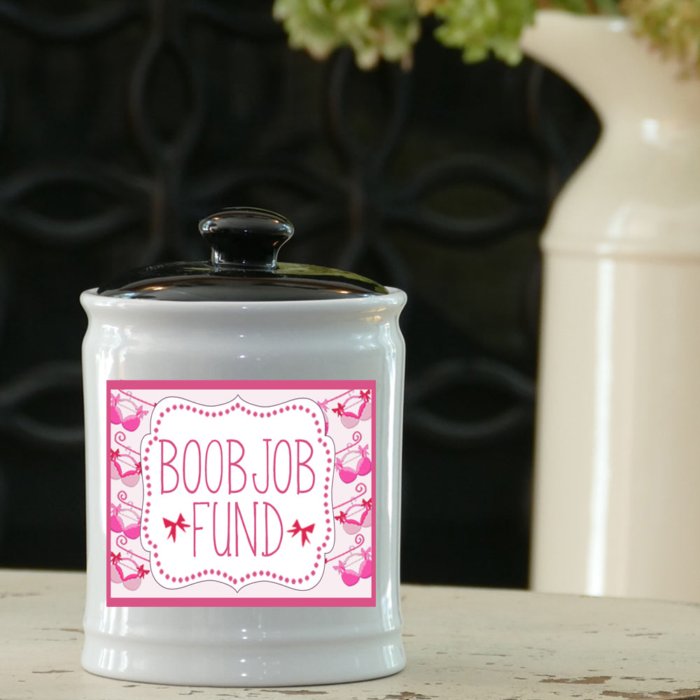 Cottage Creek Boob Job Fund Jar | Funny Candy Jar for Office with Black Lid | Breast Surgery Bank Mastectomy Funny