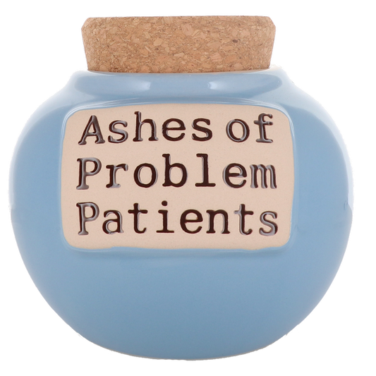 Cottage Creek Ashes of Problem Patients Piggy Bank, Light Blue Ceramic 6" Office Candy Jar, Nurse Doctor Gifts