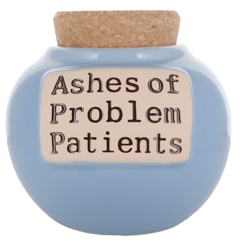 Cottage Creek Ashes of Problem Patients Piggy Bank, Light Blue Ceramic 6" Office Candy Jar, Nurse Doctor Gifts