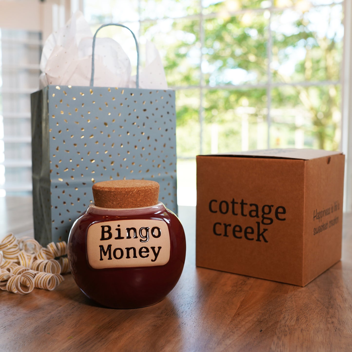 Cottage Creek Bingo Money Piggy Bank, Red, Ceramic, 6" Candy Jar, Bingo Gifts for Bingo Lovers