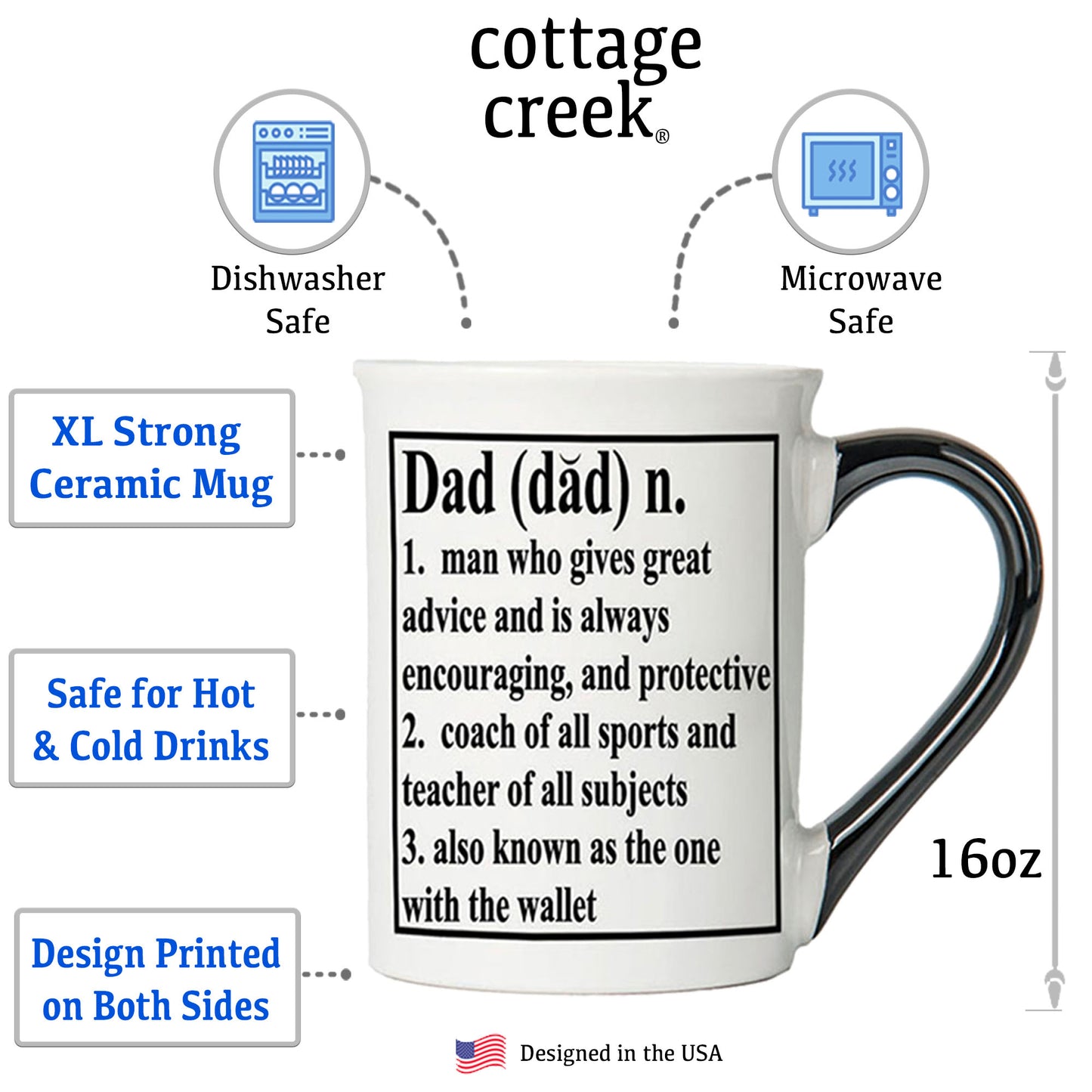 Cottage Creek Dad Mug, 16oz. Ceramic, 6" Multicolored Dad Coffee Mug