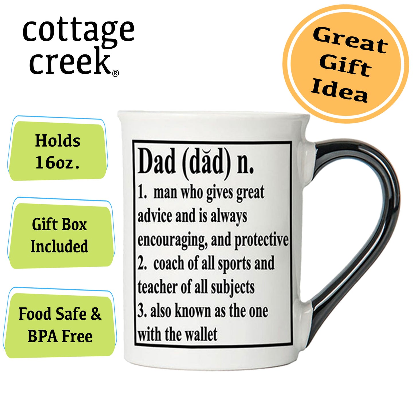 Cottage Creek Dad Mug, 16oz. Ceramic, 6" Multicolored Dad Coffee Mug