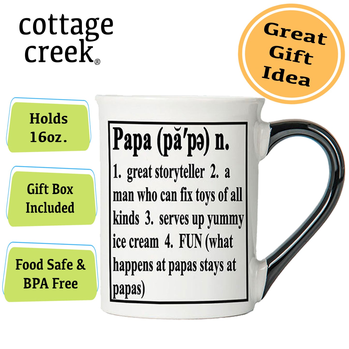 Cottage Creek Papa Mug, Papa Coffee Mug for Papa, 16oz., 6" Multicolored