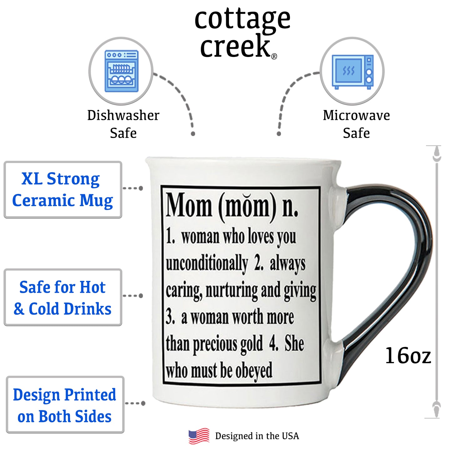 Cottage Creek Mom Mug, Mom Coffee Mug for Mom, 16oz., 6" Multicolored