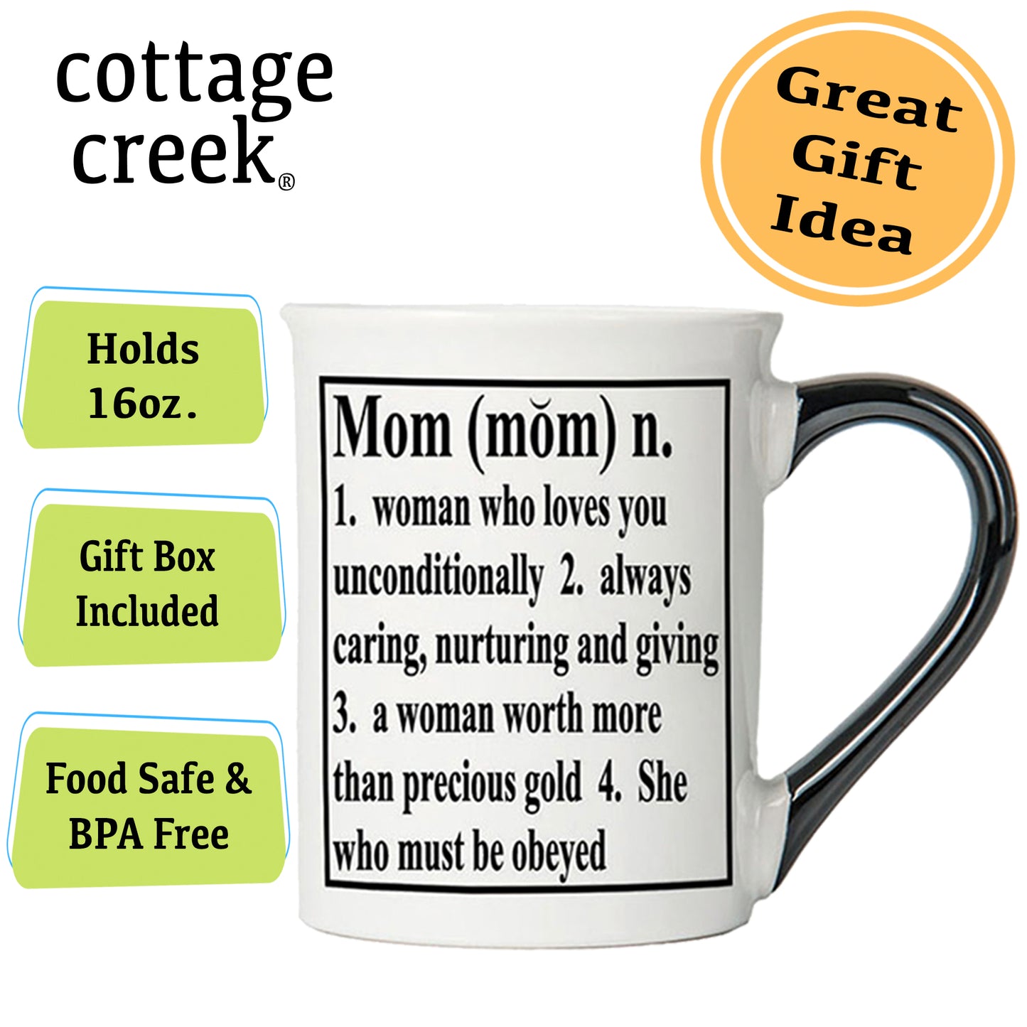 Cottage Creek Mom Mug, Mom Coffee Mug for Mom, 16oz., 6" Multicolored