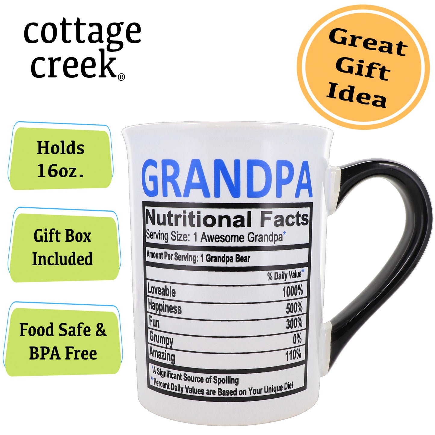 Cottage Creek Grandpa Mug, 16oz. Ceramic Multicolored Grandpa Mug for Grandpa
