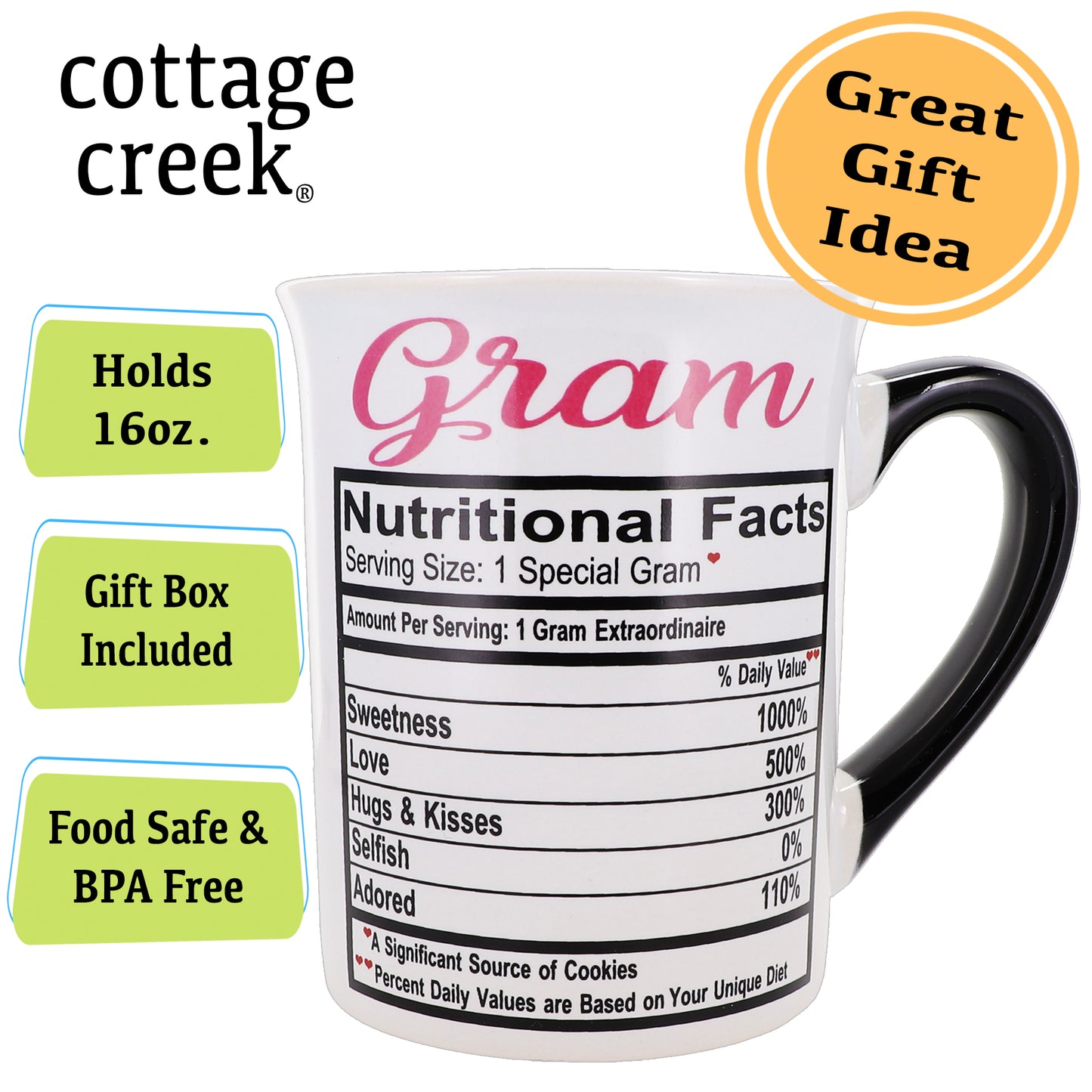 Cottage Creek Gram Mug, Gram Coffee Mug for Gram, 16oz., 6" Multicolored