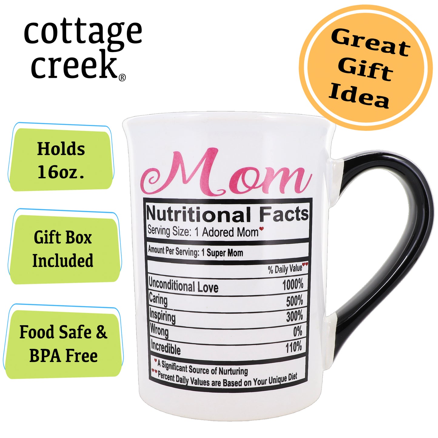 Cottage Creek Mom Mug, Mom Coffee Mug for Mom, 16oz., 6" Multicolored