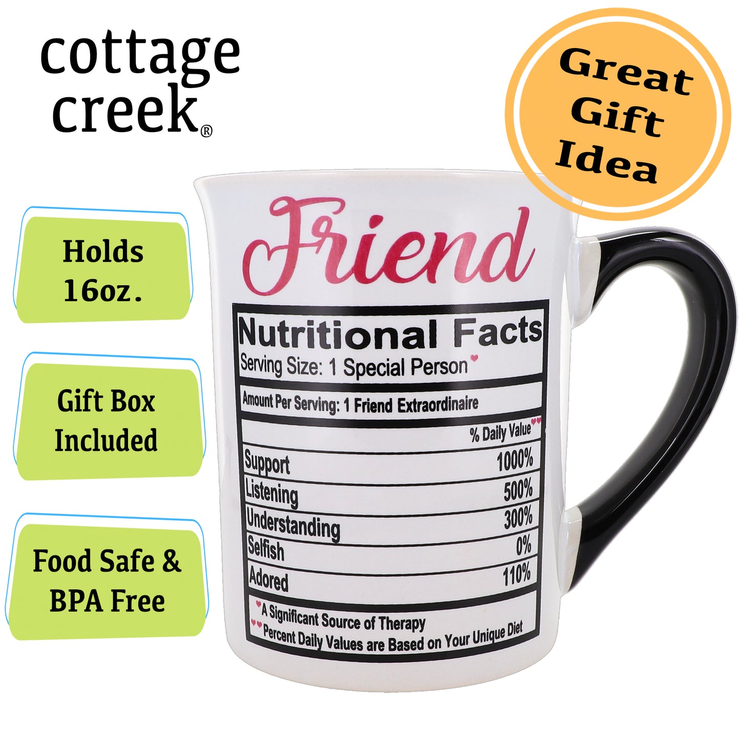Cottage Creek Friend Mug, Friend Coffee Mug for Friends, 16oz., 6" Multicolored