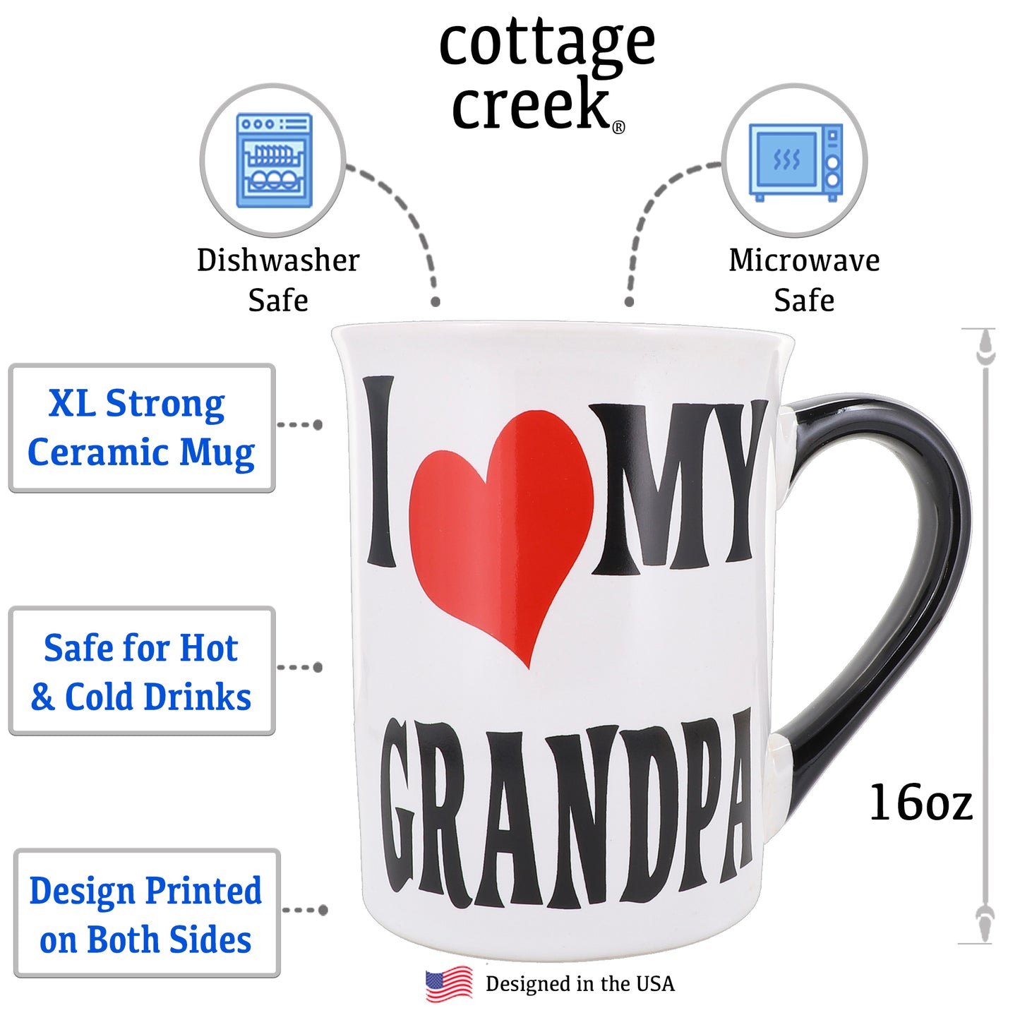 Cottage Creek I Love My Grandpa Mug, Grandpa Coffee Mug for Grandpa, 16oz., 6" Multicolored