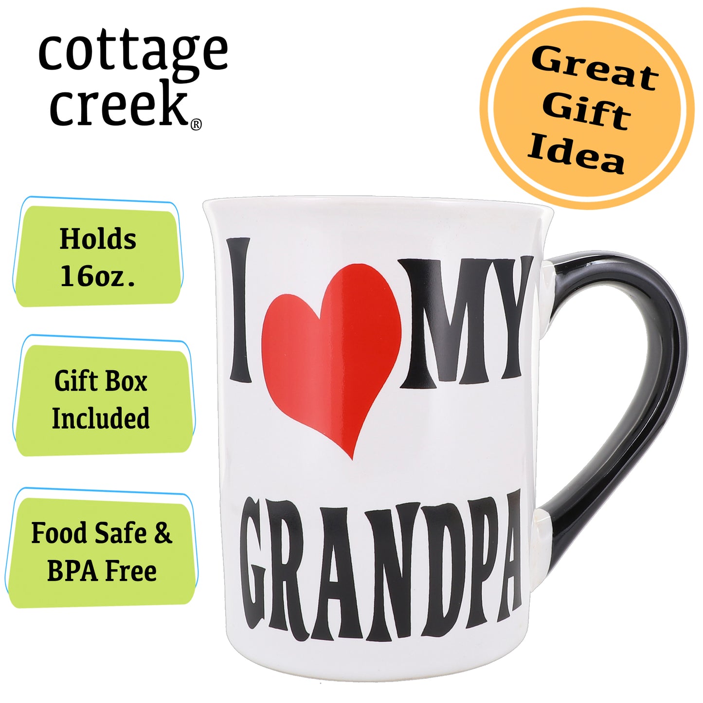 Cottage Creek I Love My Grandpa Mug, Grandpa Coffee Mug for Grandpa, 16oz., 6" Multicolored