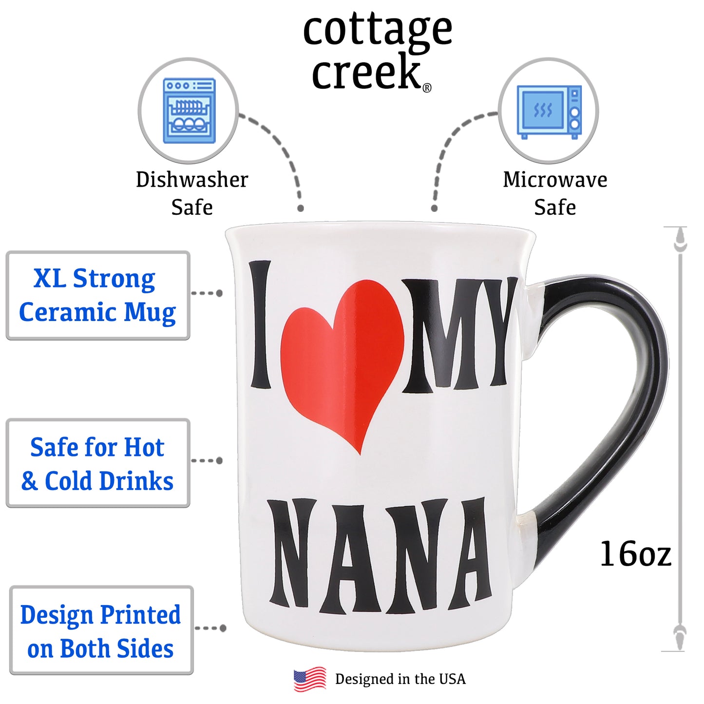 Cottage Creek Nana Mug, Nana Coffee Mug for Nana, 16oz., 6" Multicolored