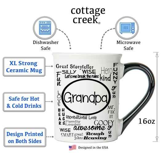 Cottage Creek Grandpa Mug, Ceramic 16oz. Multicolored 6" Grandpa Coffee Mug