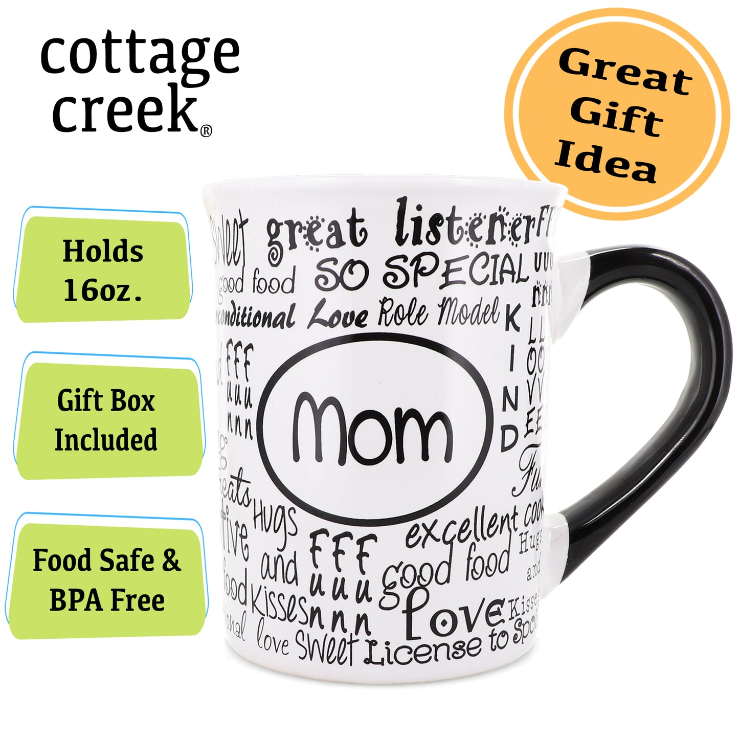 Cottage Creek Mom Mug, Mom Coffee Mug, Ceramic, 16oz., 6" Multicolored