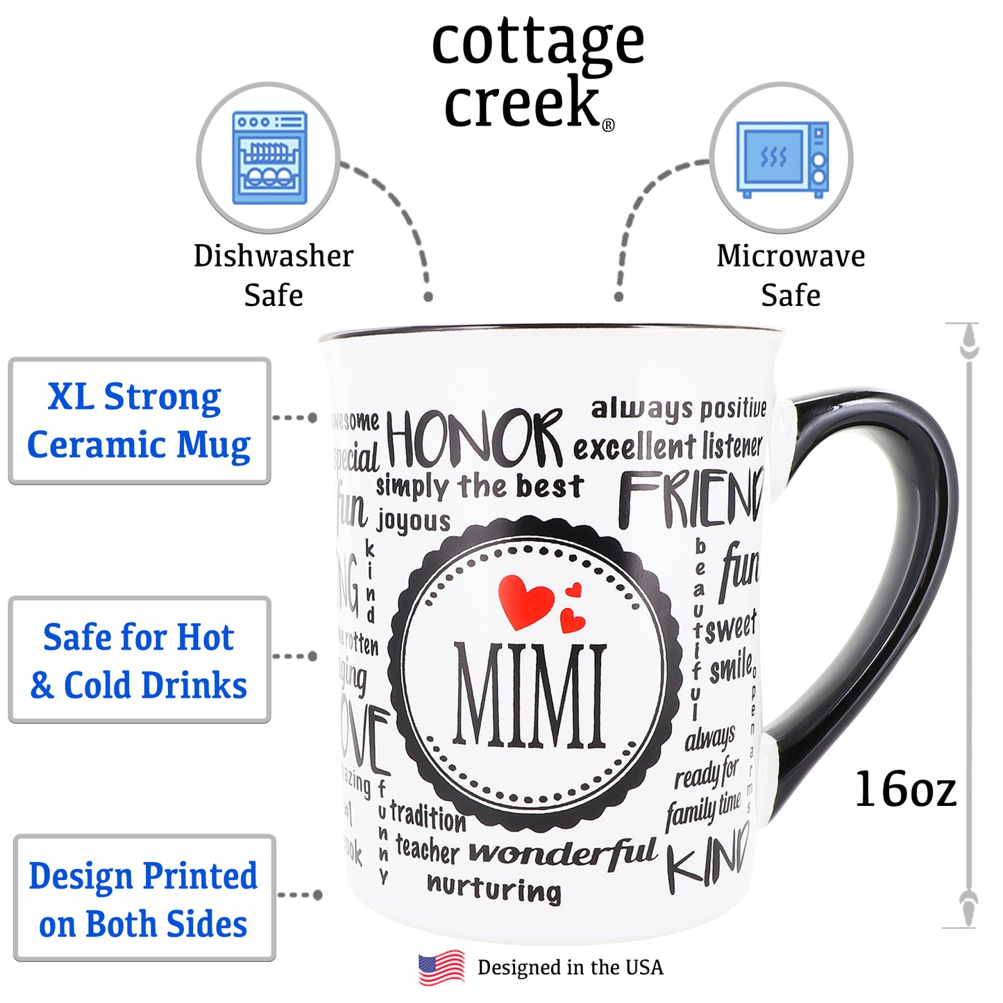 Cottage Creek Mimi Mug, Mimi Coffee Mug, Ceramic, 16oz., 6" Multicolored