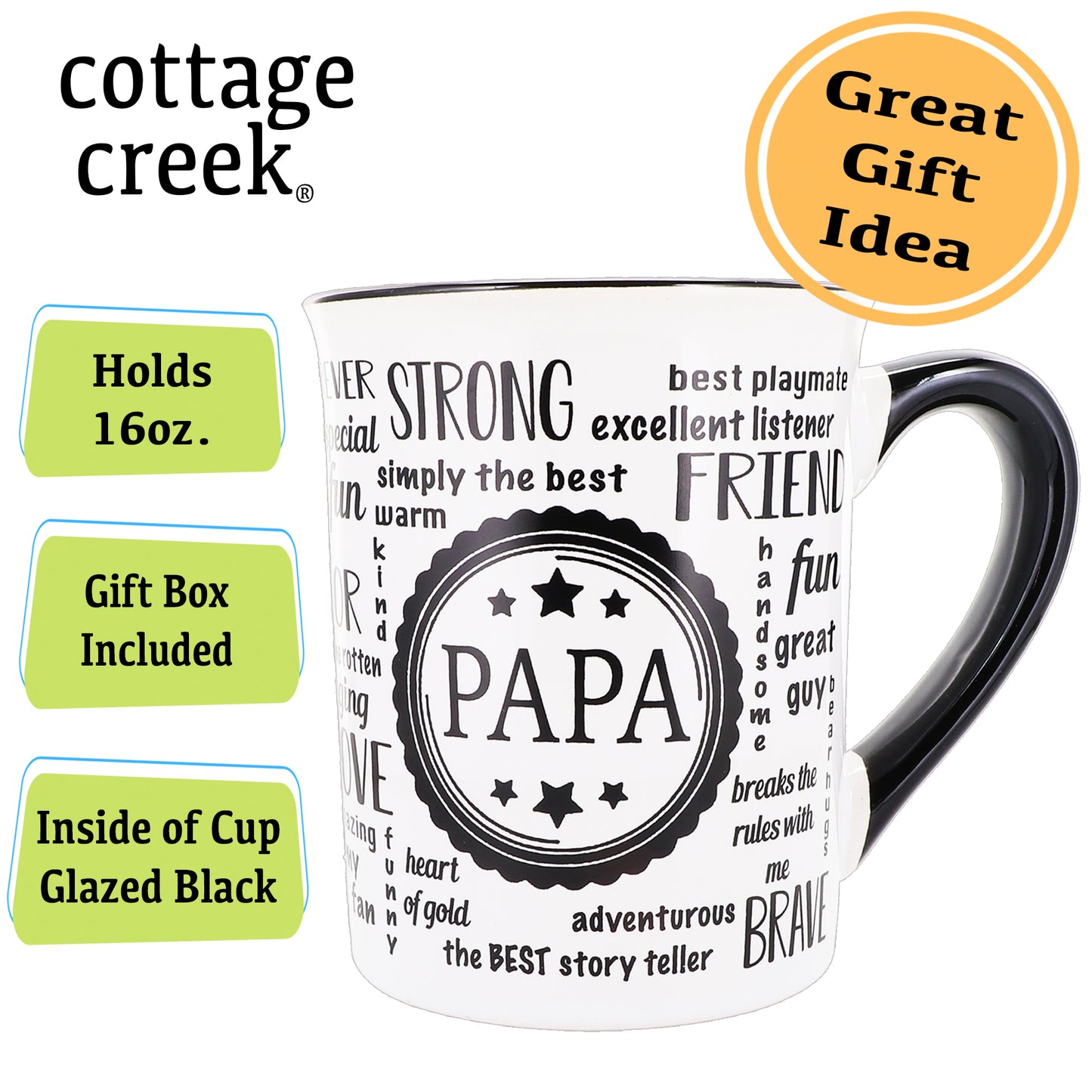 Cottage Creek Papa Mug, Papa Coffee Mug for Papa, 16oz., 6" Multicolored