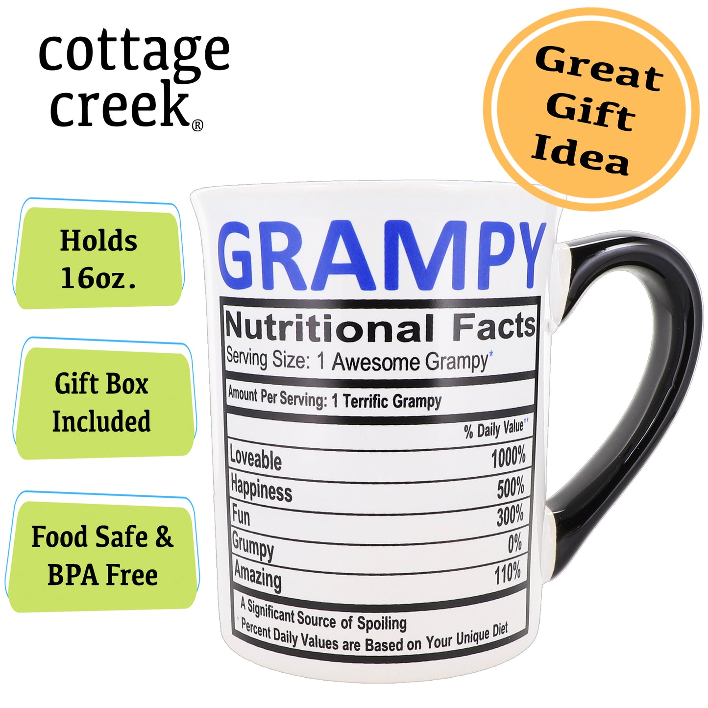Cottage Creek Grampy Mug, Grampy Coffee Mug for Grampy, 16oz., 6" Multicolored