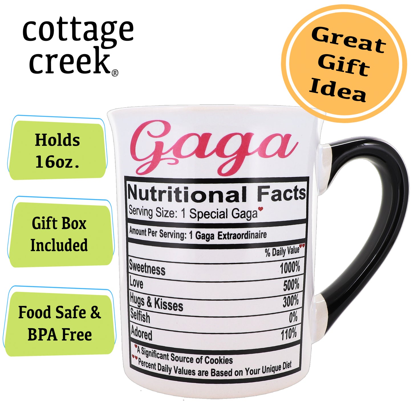 Cottage Creek Gaga Mug, Gaga Coffee Mug for Gaga, 16oz., 6" Multicolored