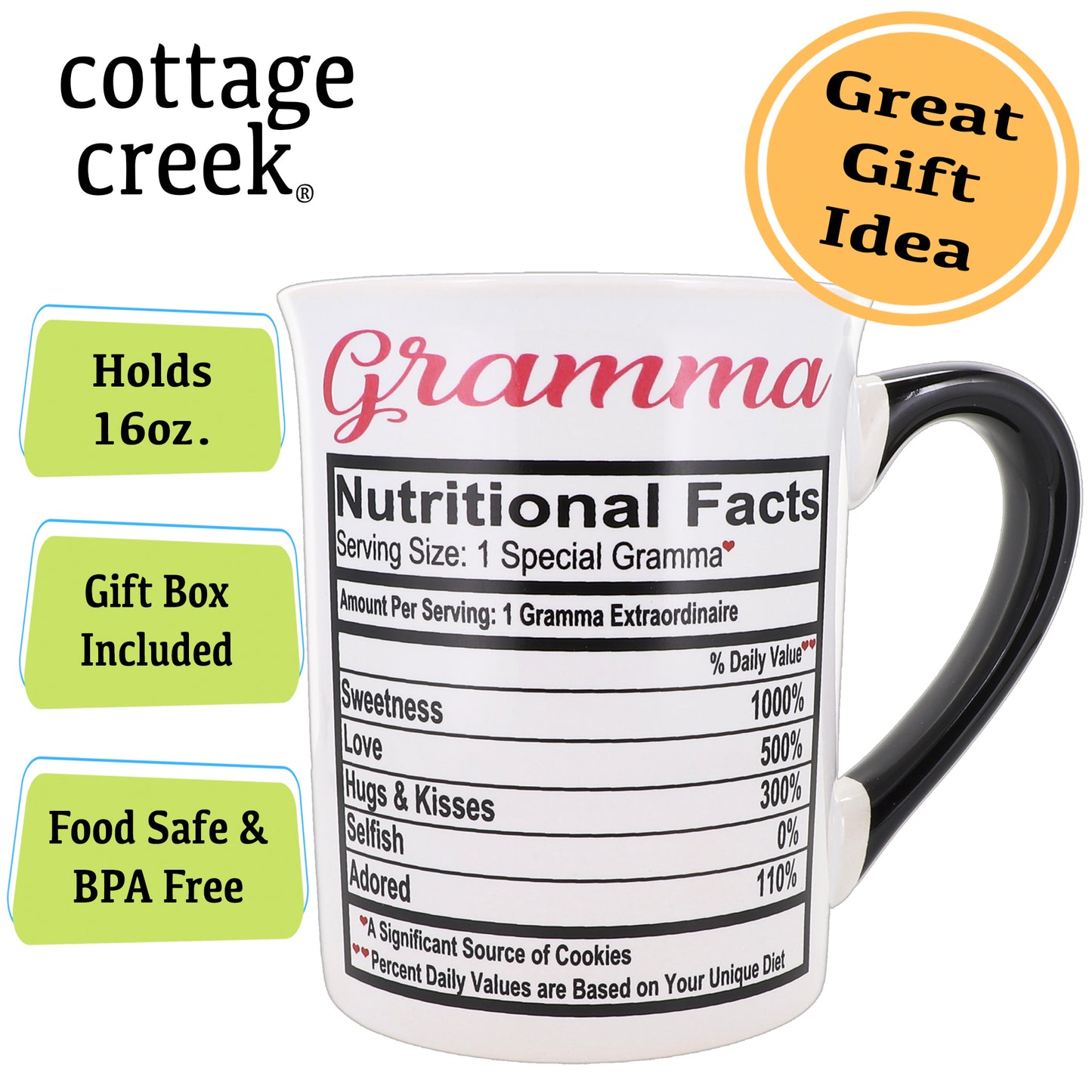 Cottage Creek Gramma Mug, Gramma Coffee Mug for Gramma, 16oz., 6" Multicolored