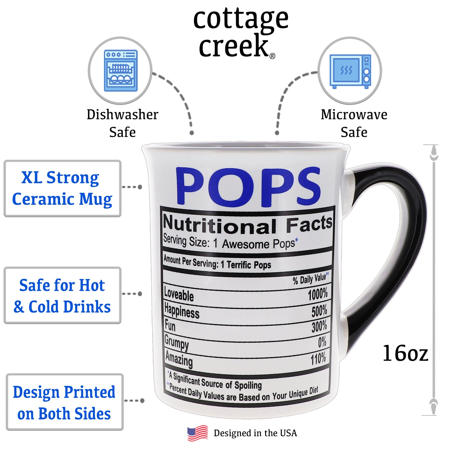 Cottage Creek Pops Mug, Pops Coffee Mug for Pops, 16oz., 6" Multicolored