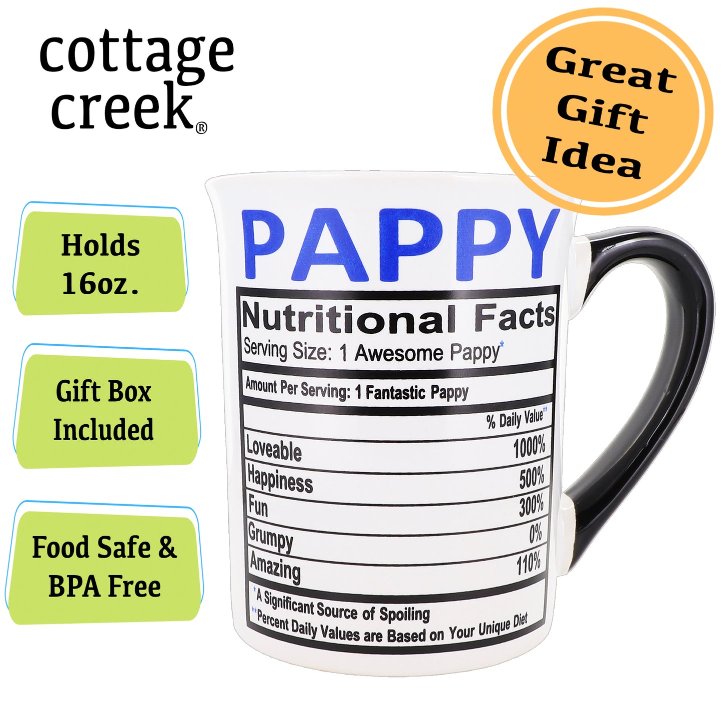 Cottage Creek Pappy Mug, Pappy Coffee Mug for Pappy, 16oz., 6" Multicolored