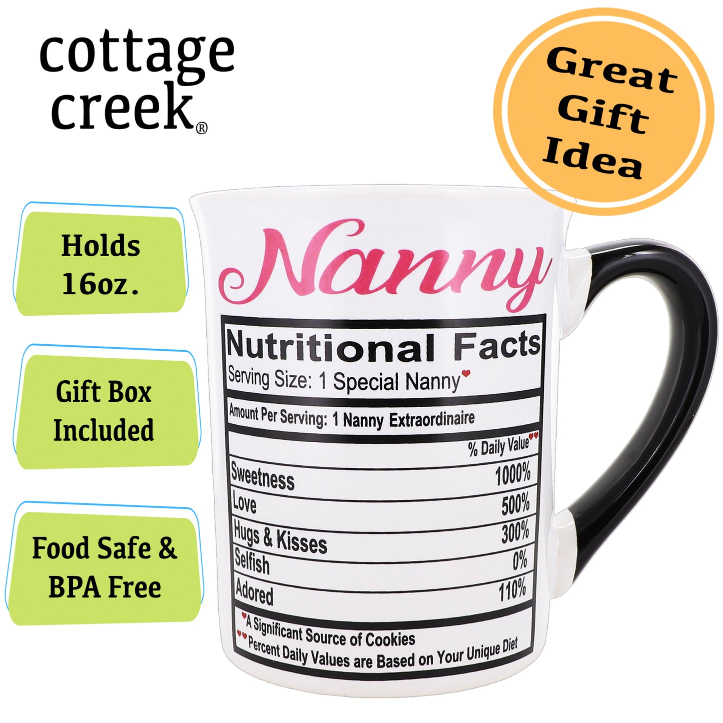 Cottage Creek Nanny Mug, Nanny Coffee Mug for Nanny, 16oz., 6" Multicolored