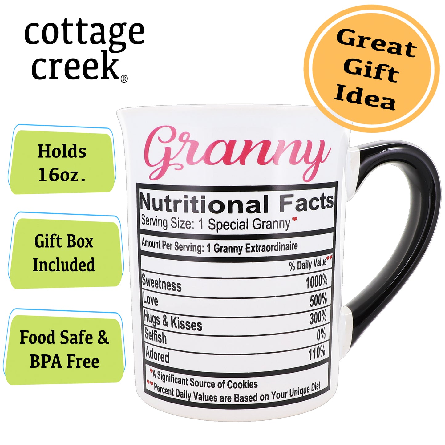Cottage Creek Granny Mug, Granny Coffee Mug for Granny, 16oz., 6" Multicolored