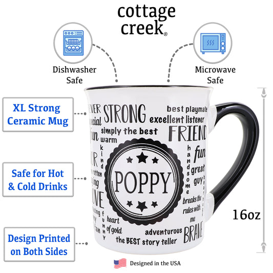 Cottage Creek Poppy Mug, Poppy Coffee Mug for Poppy, 16oz., 6" Multicolored
