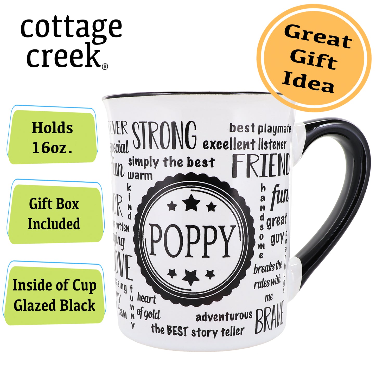 Cottage Creek Poppy Mug, Poppy Coffee Mug for Poppy, 16oz., 6" Multicolored