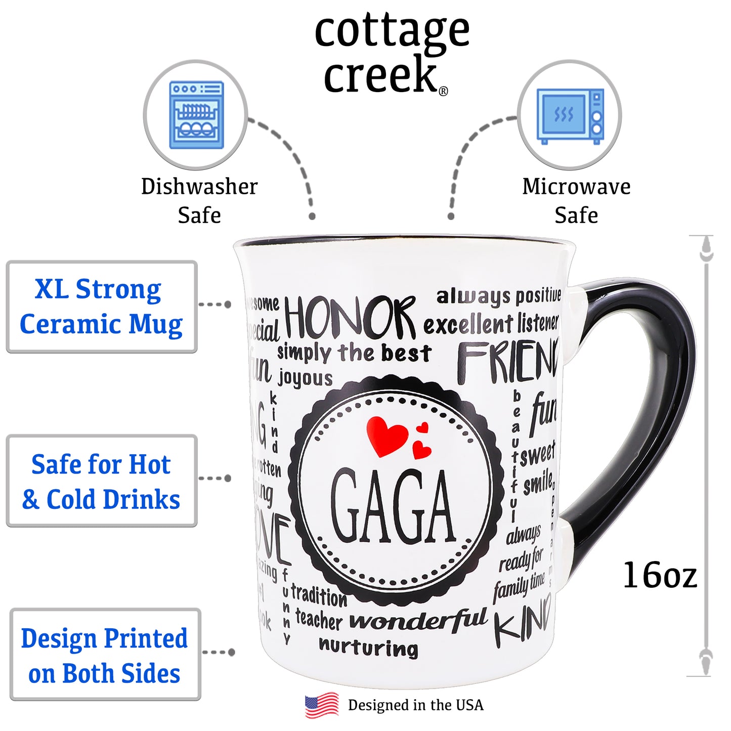 Cottage Creek Gaga Mug, Gaga Coffee Mug for Gaga, 16oz., 6" Multicolored