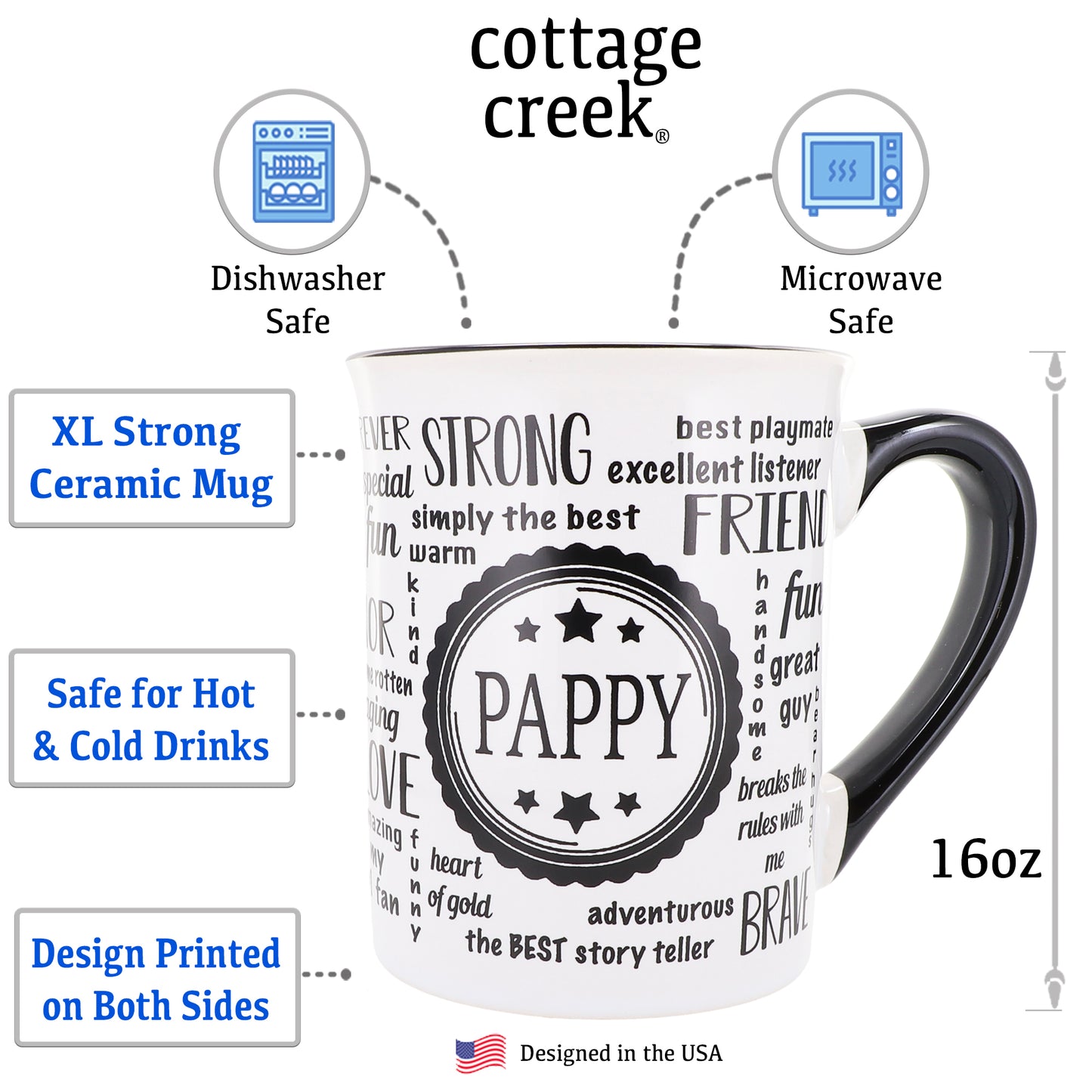 Cottage Creek Pappy Mug, Pappy Coffee Mug, Ceramic, 16oz., 6" Multicolored