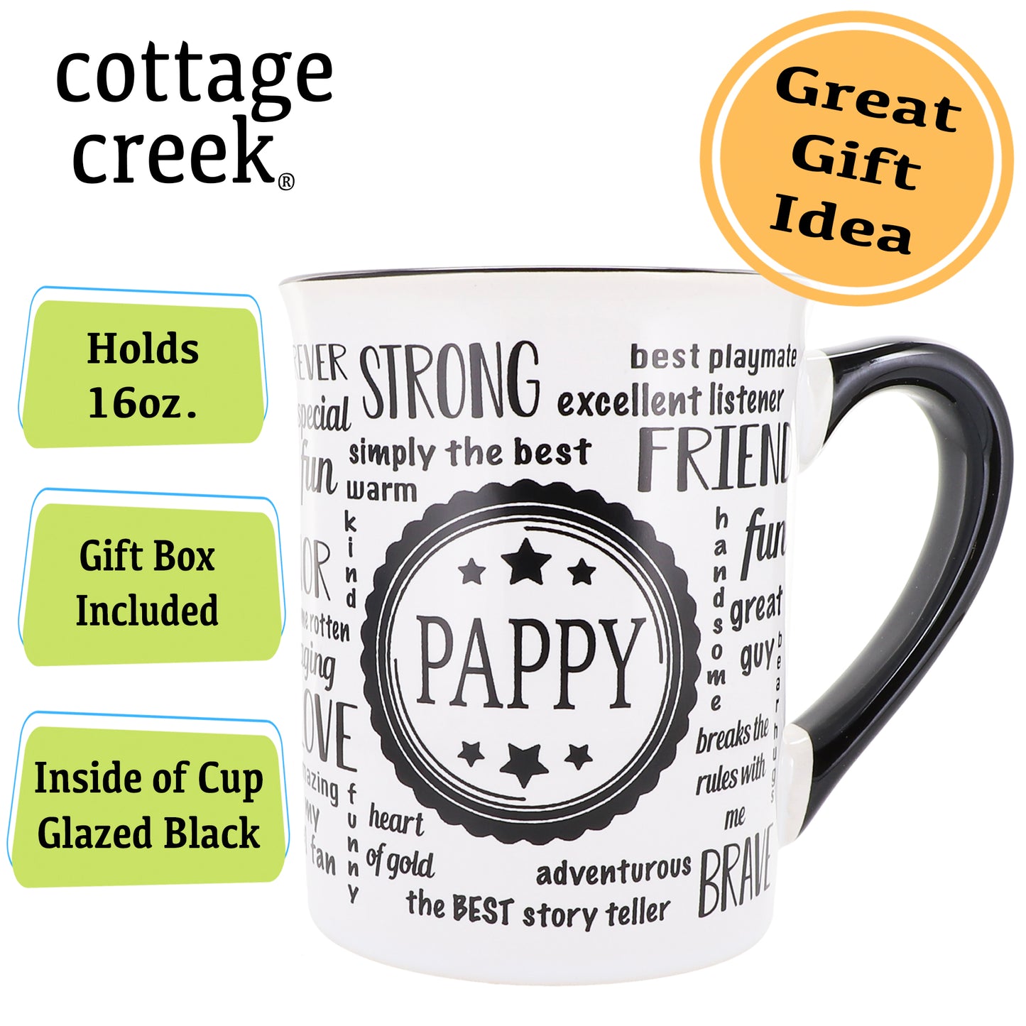 Cottage Creek Pappy Mug, Pappy Coffee Mug, Ceramic, 16oz., 6" Multicolored