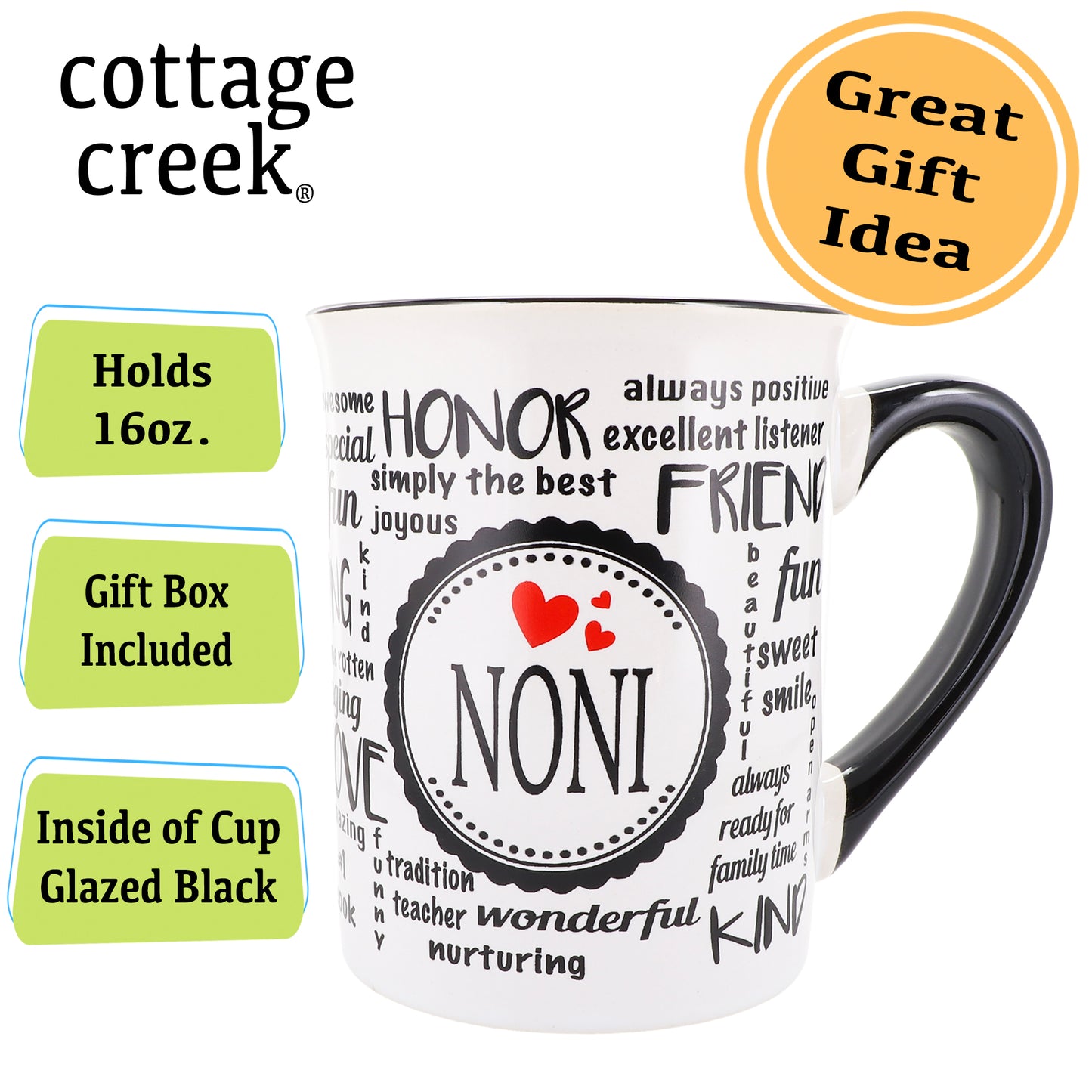 Cottage Creek Noni Mug, Noni Coffee Mug, Ceramic, 16oz., 6" Multicolored