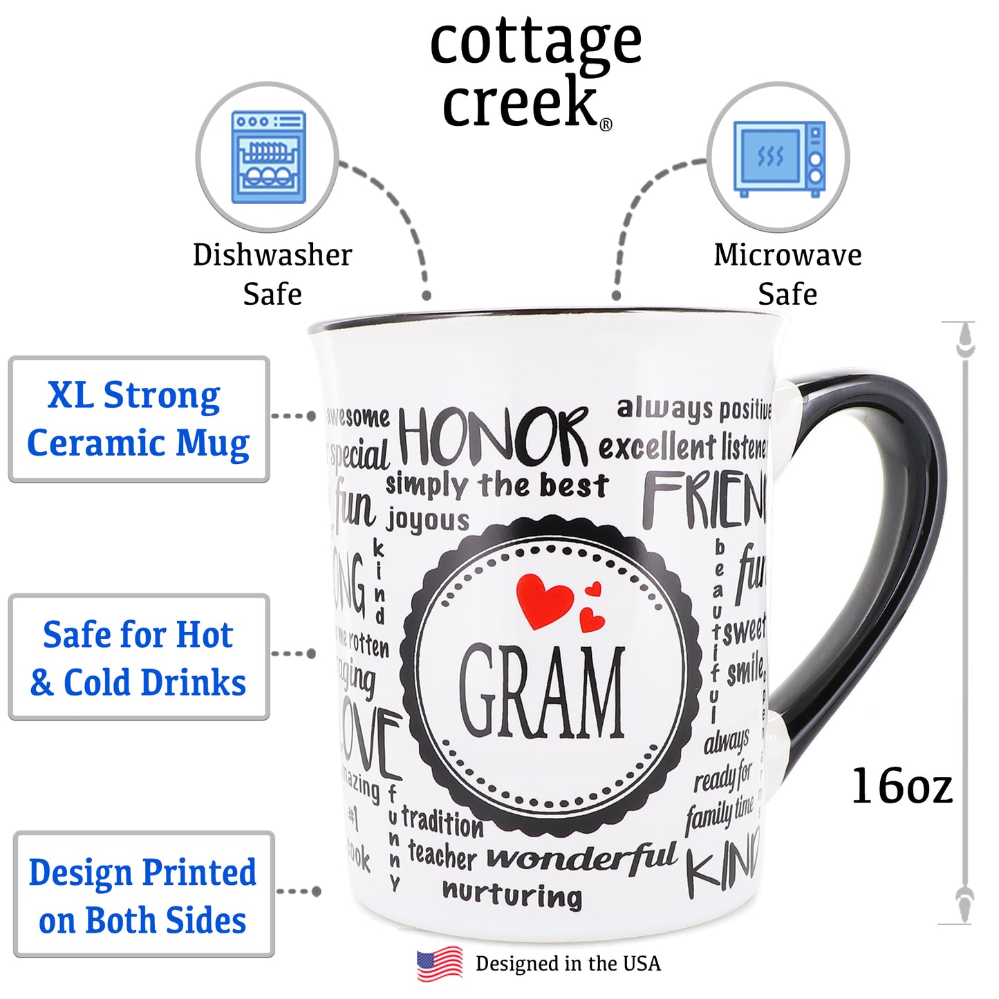 Cottage Creek Gram Mug, Gram Coffee Mug, Ceramic, 16oz., 6" Multicolored