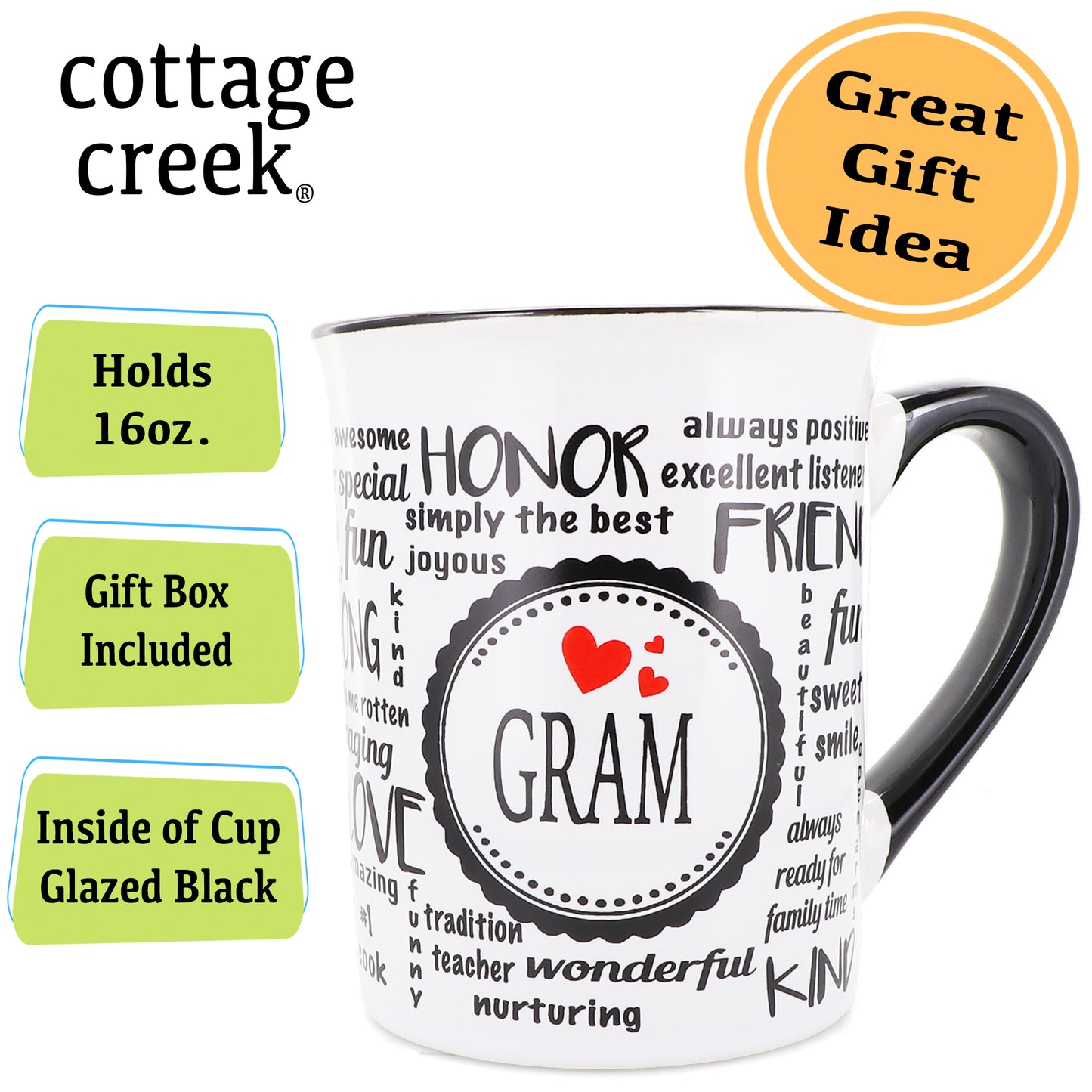 Cottage Creek Gram Mug, Gram Coffee Mug, Ceramic, 16oz., 6" Multicolored