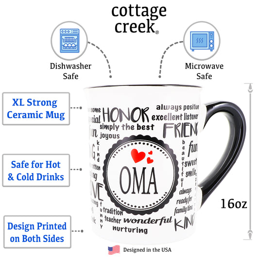 Cottage Creek Oma Mug, Oma Coffee Mug, Ceramic, 16oz., 6" Multicolored